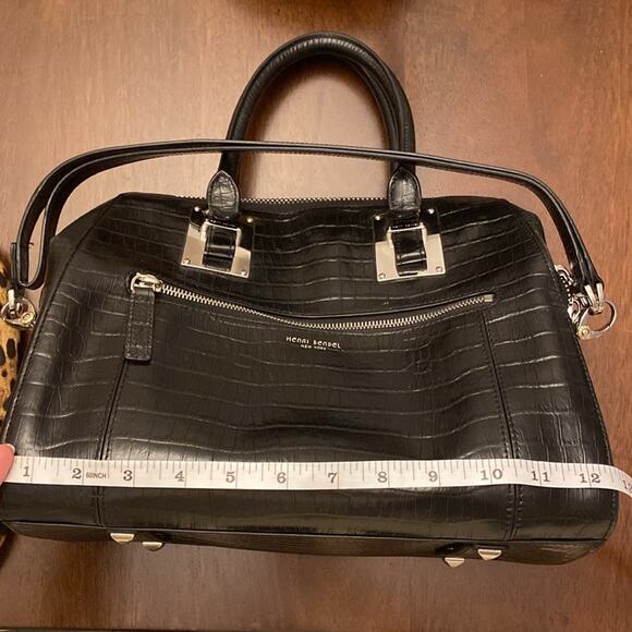 Henri Bendel Black Croc Print Leather Satchel - Picture 14 of 14